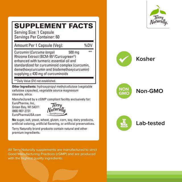 Supplement Facts for Terry Naturally DIM Complex With BCM-95 Curcumin -30 capsules