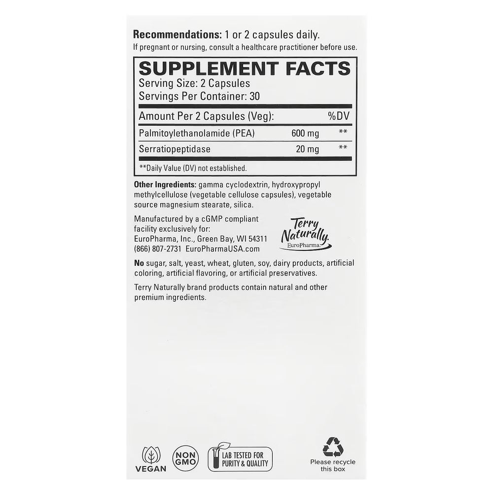 Supplement Facts for Terry Naturally PEA Healthy Inflammation Response - 60 capsules