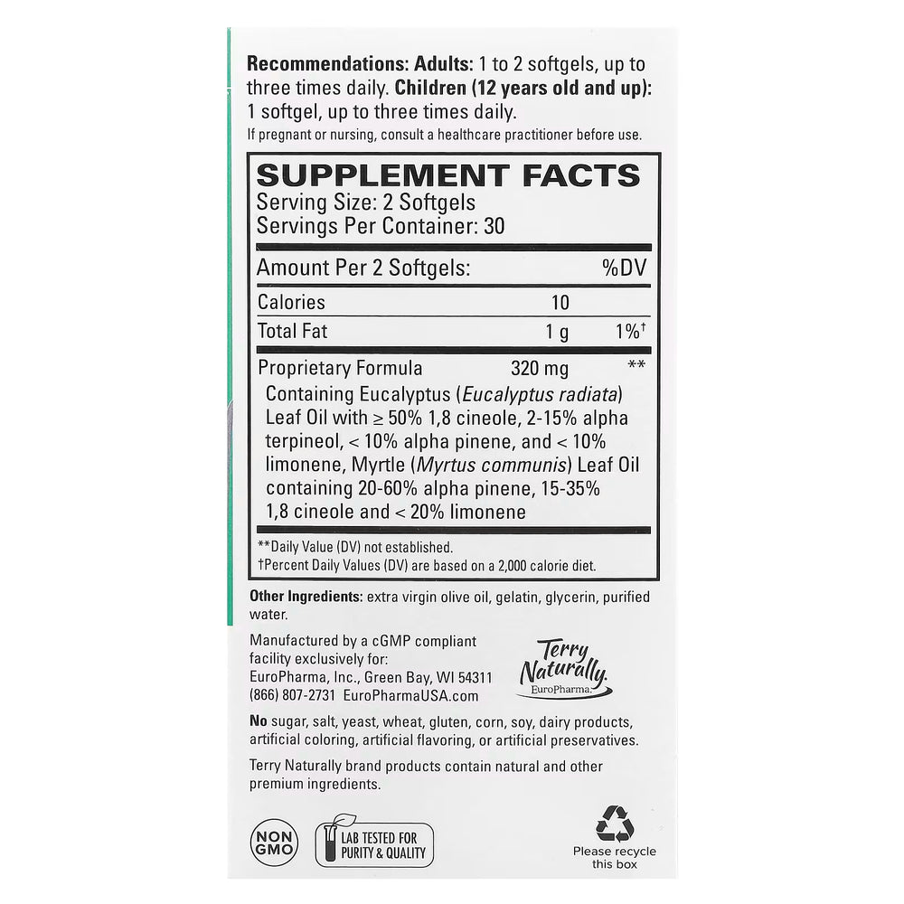 Supplement Facts for Terry Naturally SinuCare With Eucalyptus - 60 softgels