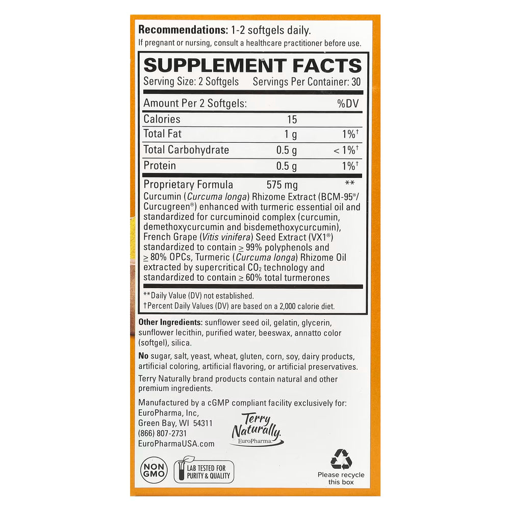 Supplement Facts for Terry Naturally CuraMed + Clinical OPC - 60 softgels