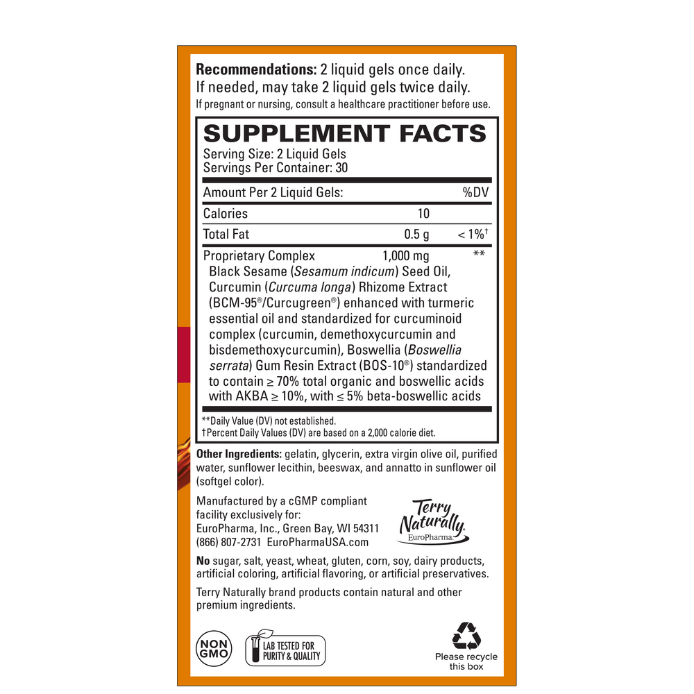 Supplement Facts for Terry Naturally Curamed Acute Pain Relief