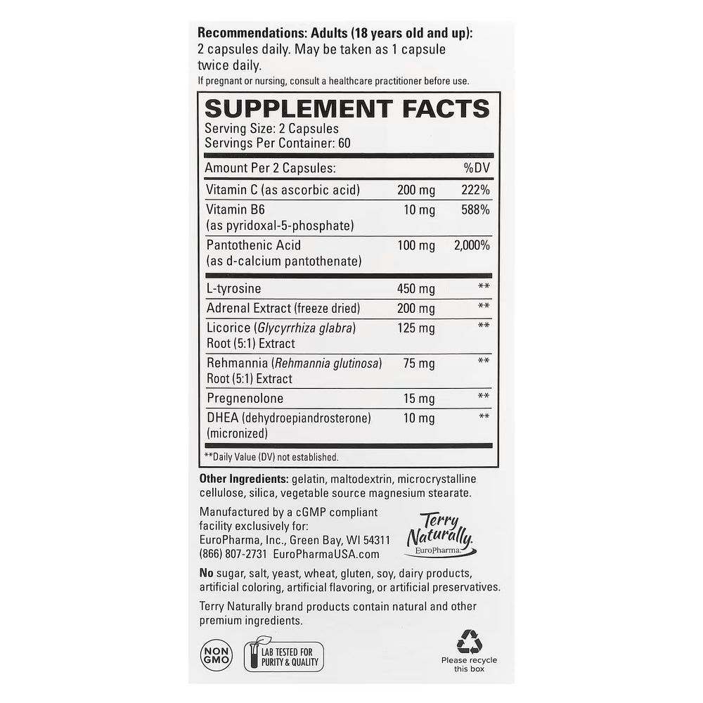 Supplement Facts for Terry Naturally Adrenaplex Maximum Adrenal Support