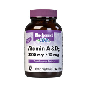 Bluebonnet Vitamin A & D3, 3000 mcg/ 10 mcg, 100 softgels