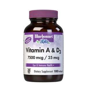 Bluebonnet Vitamin A & D3, 7500 mcg/ 25 mcg, 100 softgels