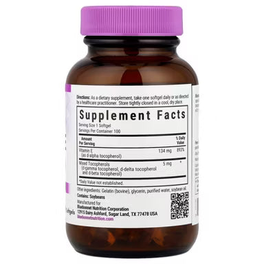 Supplement Facts for Bluebonnet Vitamin E, 134 mg (200 IU), 100 softgels