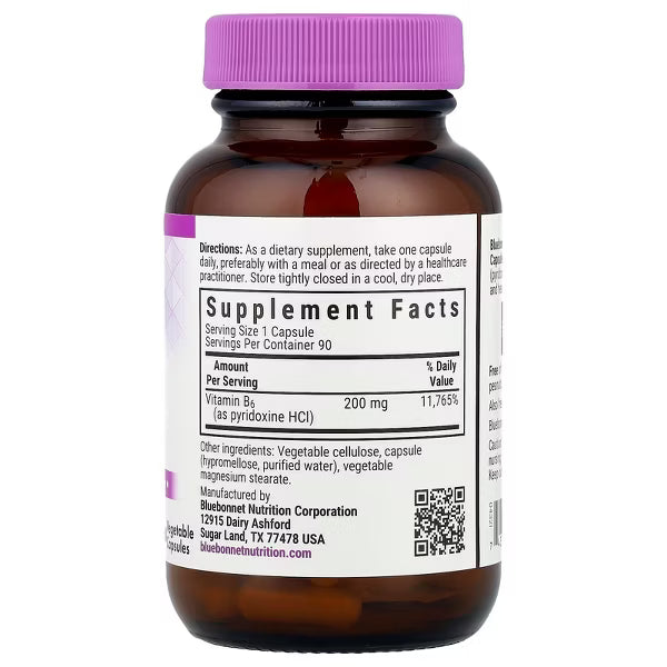 Supplement Facts for Bluebonnet Vitamin B6, 200mg, 90 caps