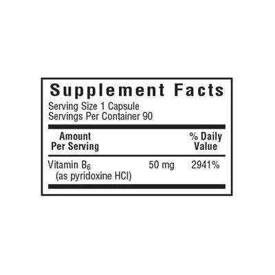 Supplement Facts for Bluebonnet Vitamin B6, 50 mg, 90 caps