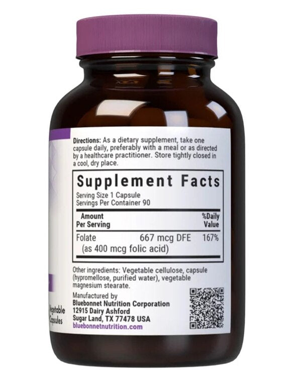 Supplement Facts for Bluebonnet Folic Acid 400 mcg, 90 caps
