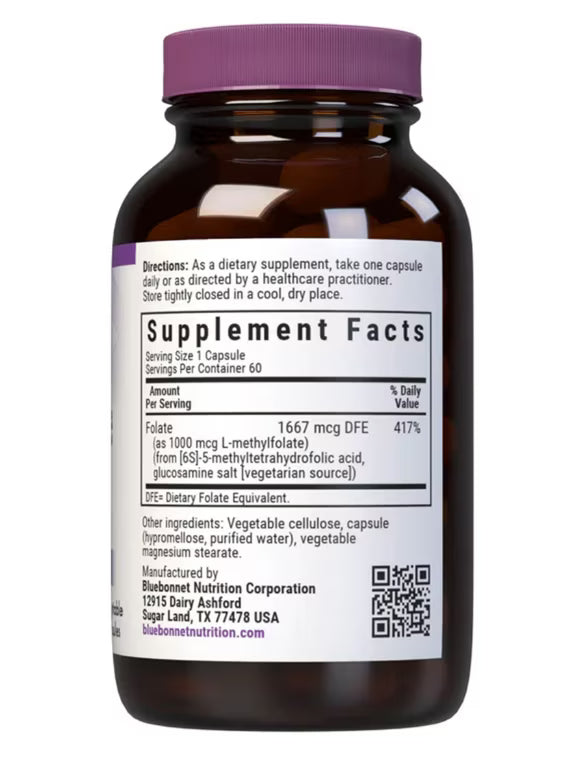Supplement Facts for Bluebonnet Methylfolate, 1000 mg, 60 vcaps