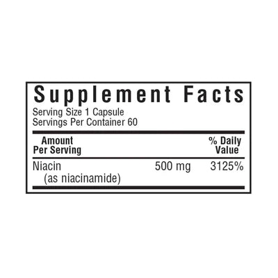 Supplement Facts for Bluebonnet Niacinamide 500 mg, 60 caps
