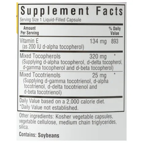 Supplement Facts for Bluebonnet Full Spectrum Vitamin E Complex, 30 licaps