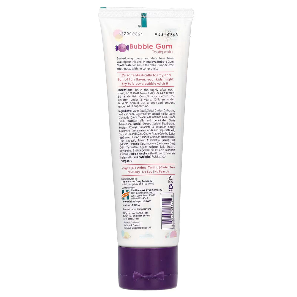 Supplement Facts for Himalaya Botanique Kids Toothpaste, Bubble Gum
