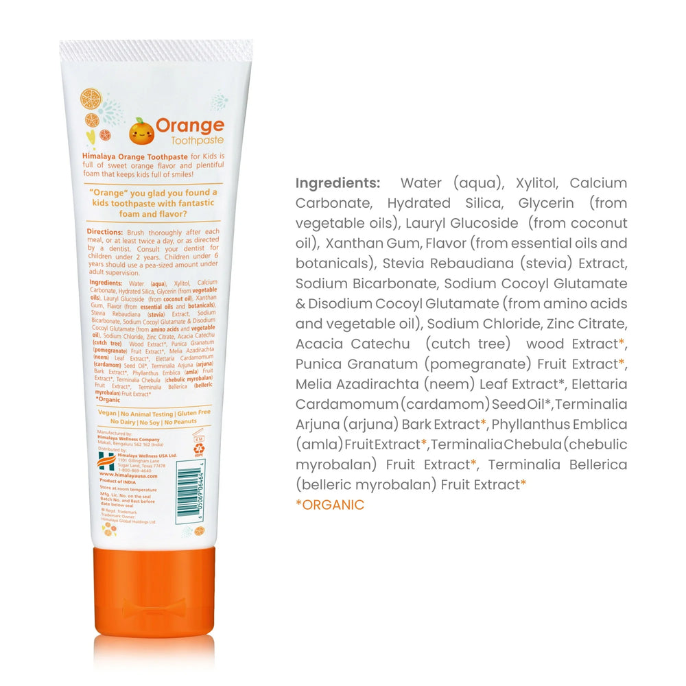 Supplement Facts for Himalaya Botanique Kids Toothpaste, Orange