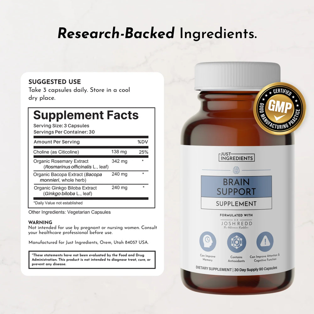Supplement Facts for Just Ingredients Brain Support - 90 Capsules