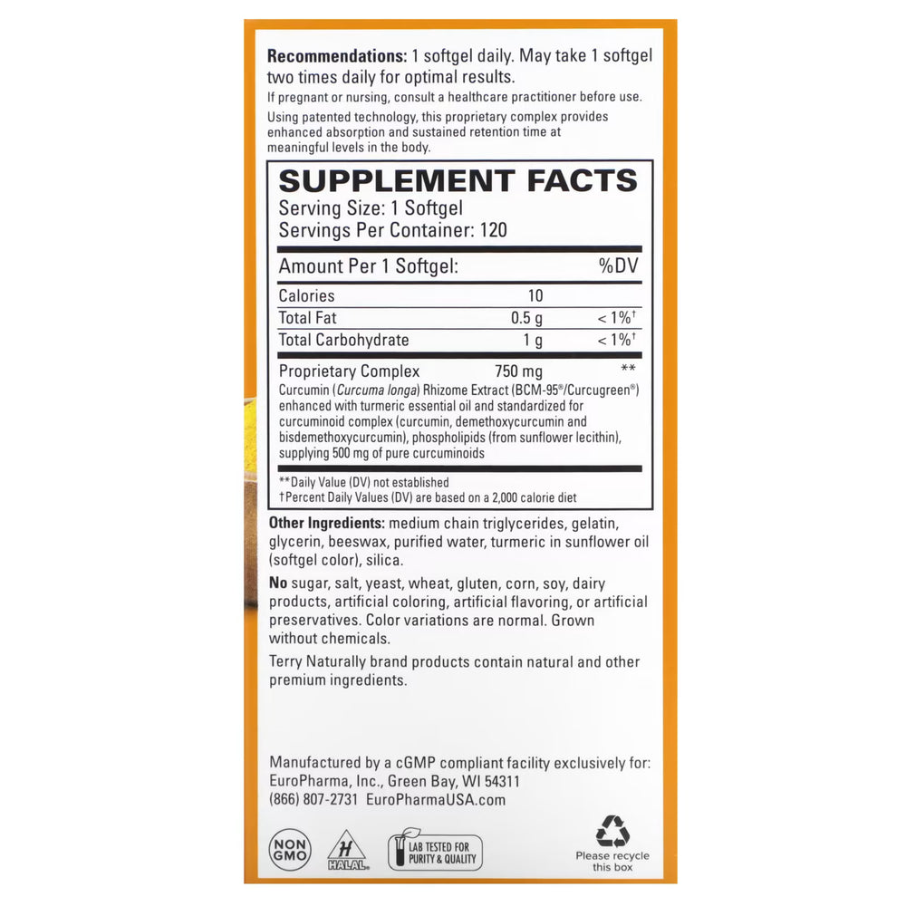 Supplement Facts for Terry Naturally CuraMed 750mg