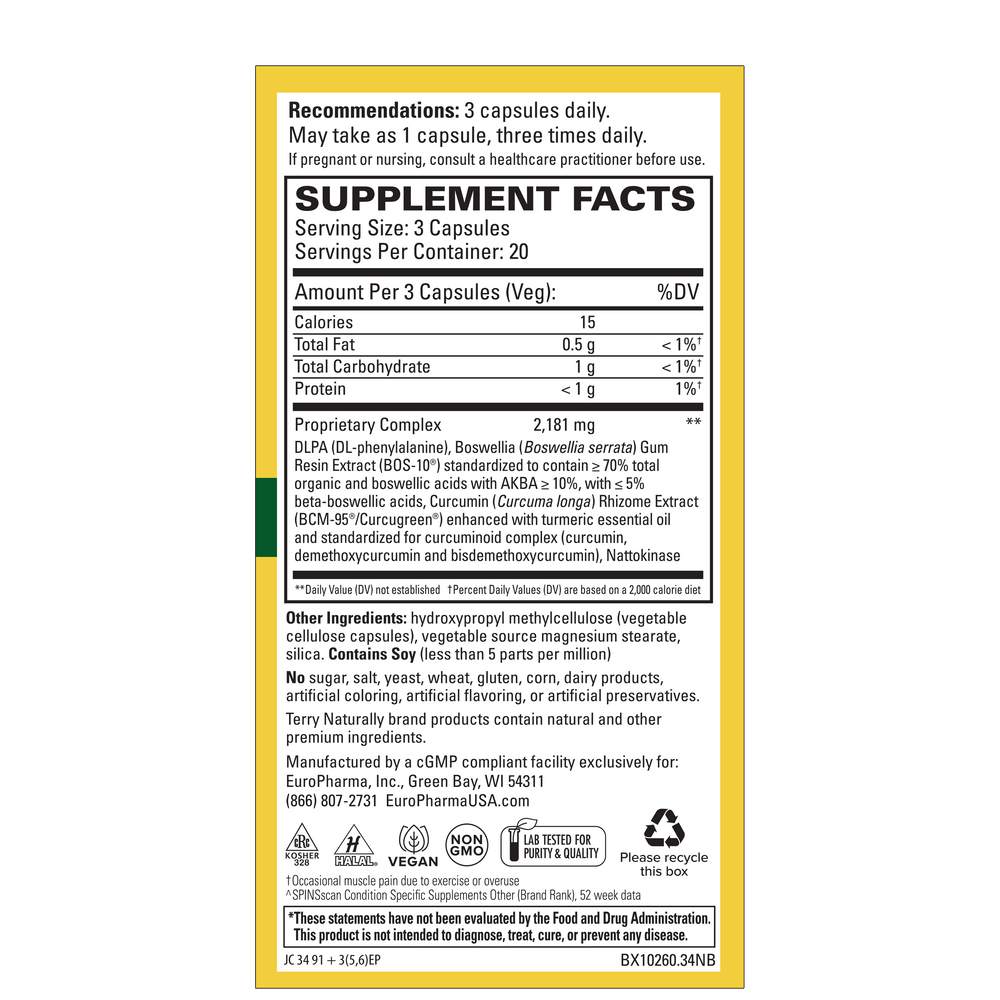 Supplement Facts for Terry Naturally Curamin Pain Relief Capsules