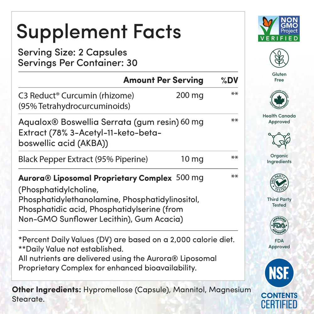 Supplement Facts for Aurora Liposomal Curcumin - 60 Capsules