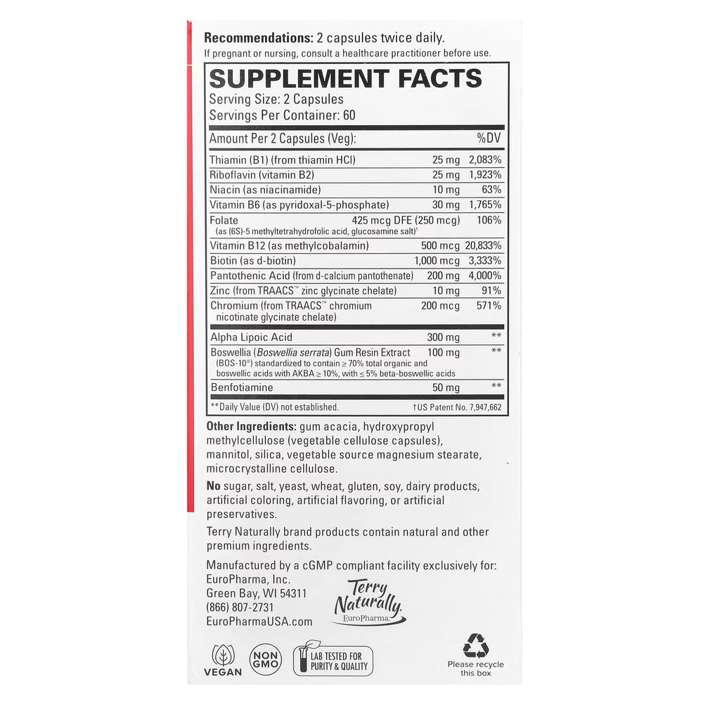 Supplement Facts for Terry Naturally Healthy Feet and Nerves capsules