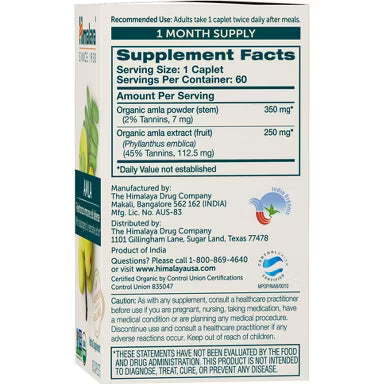 Supplement Facts for Himalaya Organic Amla, 60 caplets