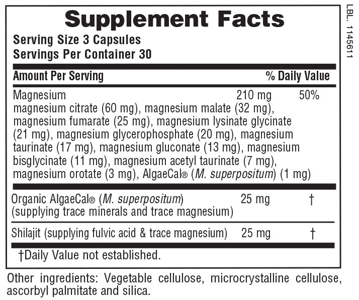 Supplement Facts for Nature's Plus KalmAssure® Magnesium Complex 12 Capsules