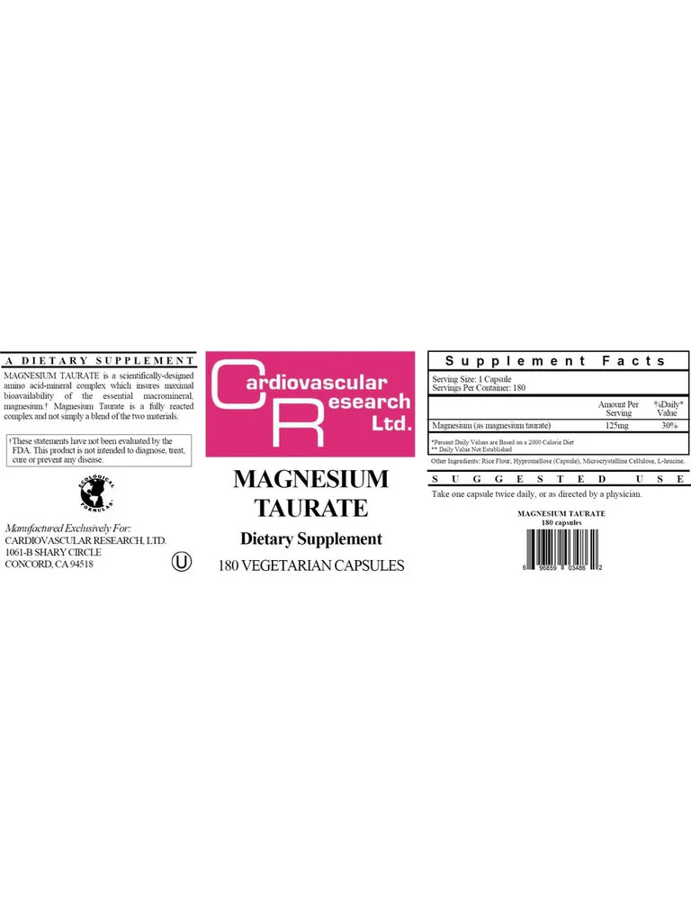 Supplement Facts for Magnesium Taurate 180 capsules