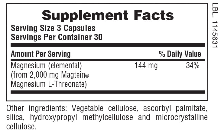 Supplement Facts for Nature's Plus KalmAssure® Magtein® Magnesium L-Threonate - 90 Capsules