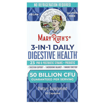 Mary Ruth's 3-IN-1 Daily Digestive Health, 50 Billion CFU, 30 caps