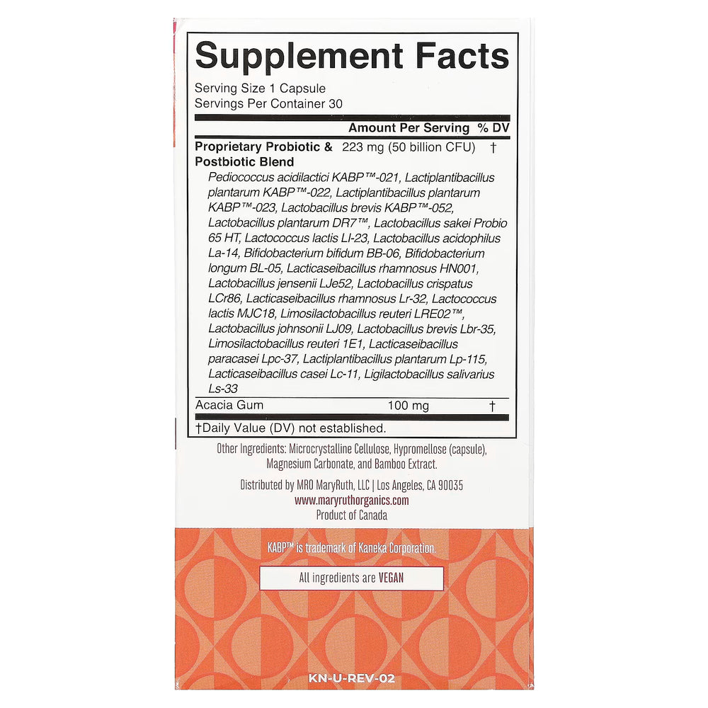 Supplement Facts for Mary Ruth's 3-IN-1 Daily Women's Health, 50 Billion CFU, 30 caps