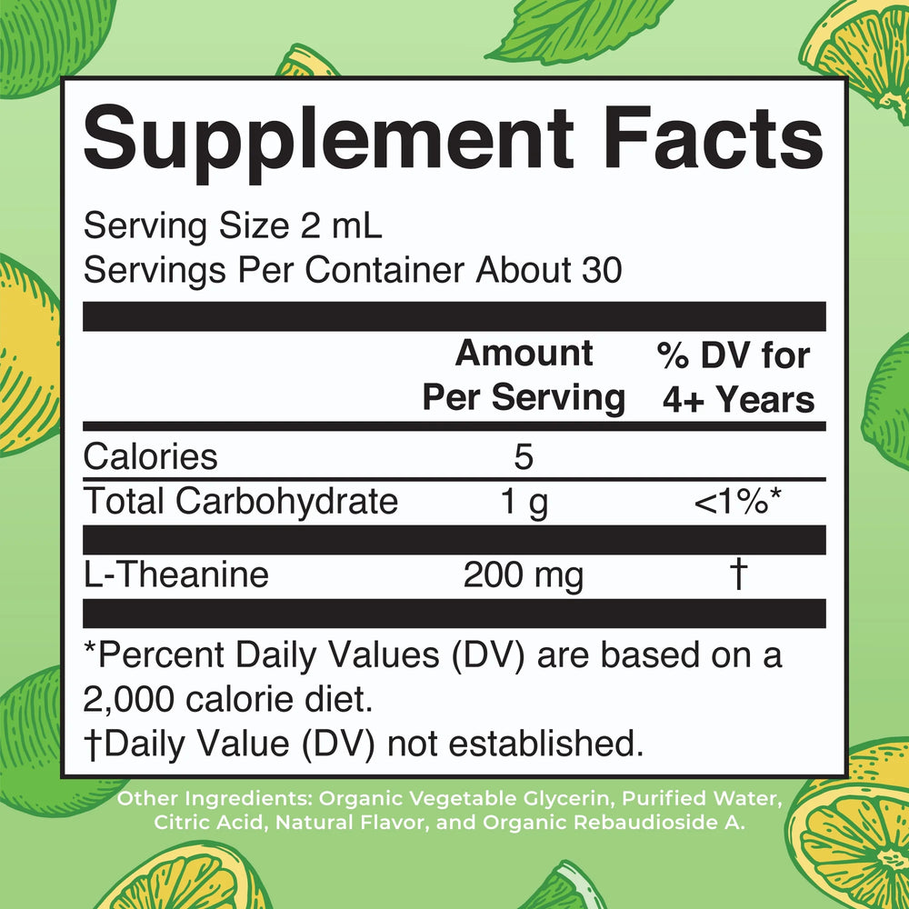 Supplement Facts for Mary Ruth's L-Theanine Drops Lemon Lime - 2 fl oz