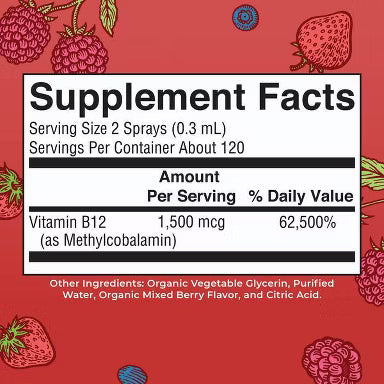 Supplement Facts for Mary Ruth's Methyl B12 Organic Liquid Spray, 1 fl. oz.