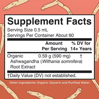 Supplement Facts for Mary Ruth's Organic Ashwagandha Root Liquid Drops, 1 fl. oz.