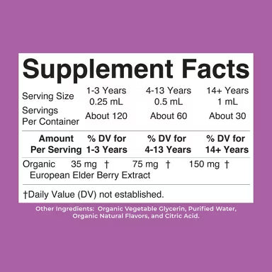 Supplement Facts for Mary Ruth's Organic Elderberry Liquid Drops, 1 fl. oz.