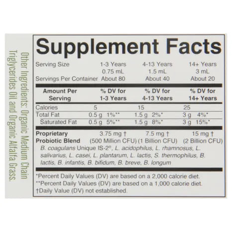 Supplement Facts for Mary Ruth's Organic Liquid Probiotic, unflavored, 2 fl. oz.