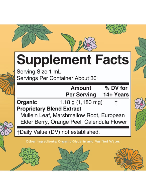 Supplement Facts for Mary Ruth's Organic Respiratory Health Herbal Blend, Liquid Extract, 1 fl. oz.