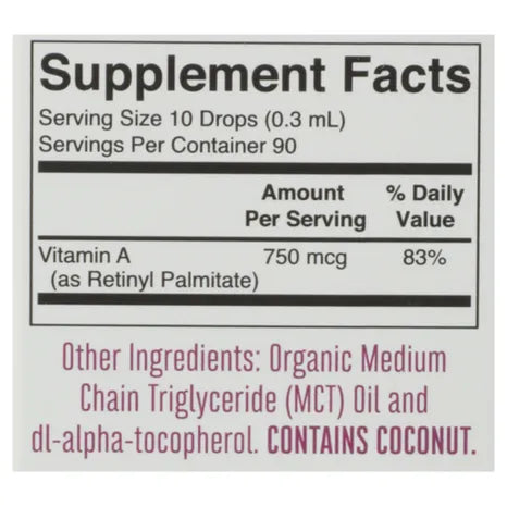 Supplement Facts for Mary Ruth's Vitamin A Organic Liquid Drops, 1 fl. oz.