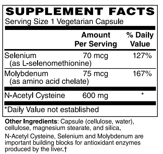 Supplement Facts for Nature's Finest NAC 600mg - 60 Capsules