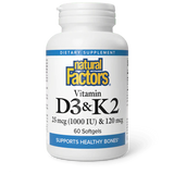 Natural Factors Vitamin D3 & K2 25 mcg (1000 IU) & 120 mcg 60 softgels