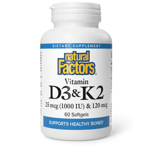 Natural Factors Vitamin D3 & K2 25 mcg (1000 IU) & 120 mcg 60 softgels