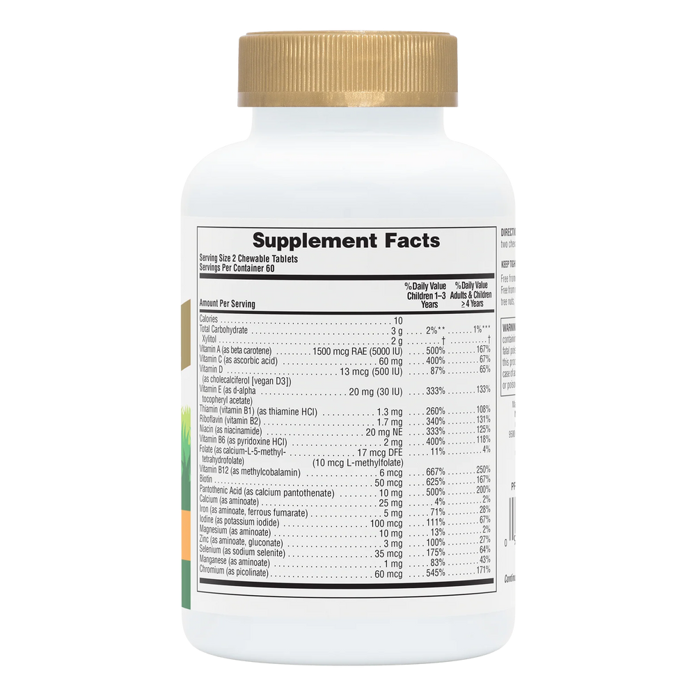 Supplement Facts for Natures Plus Animal Parade Gold Kids Multivitamin Assorted Flavors - 120 Chewables