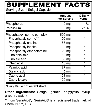 Supplement Facts for Nature's Finest Phosphatidyl Serine Complex 500mg - 60 Capsules