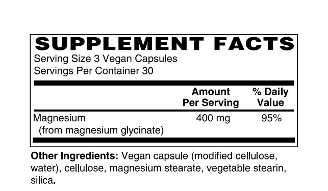 Supplement Facts for Nature's Finest Magnesium Glycinate 400mg