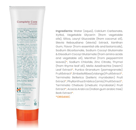 Supplement Facts for Himalaya Botanique Complete Care Toothpaste, Simply Cinnamon