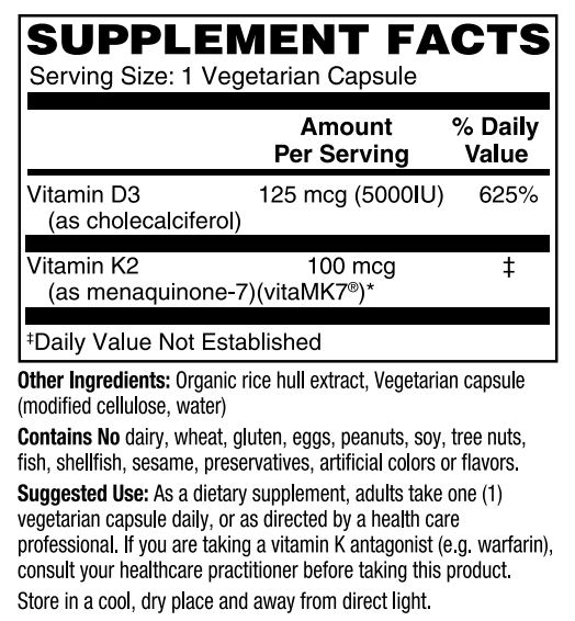 Supplement Facts for Nature's Finest Vitamin D3 + K2