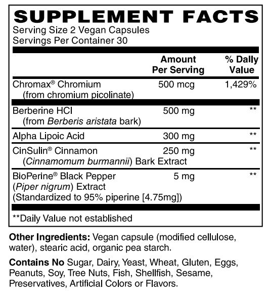Supplement Facts for Nature's Finest Advanced Blood Sugar Support - 60 Capsules