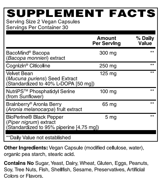 Supplement Facts for Nature's Finest Advanced Brain Support - 60 Capsules