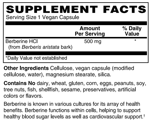 Supplement Facts for Nature's Finest Berberine 500mg - 60 Capsules
