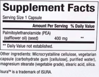 Supplement Facts for Natural Factors PEA 400 - 90 Capsules