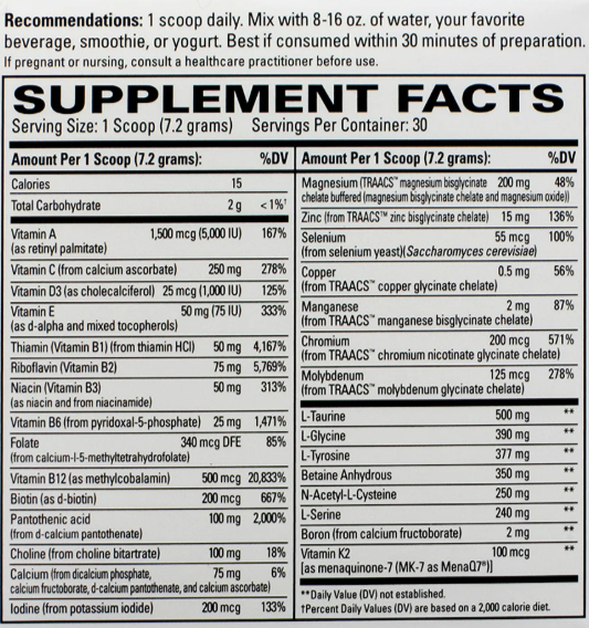 Supplement Facts for Terry Naturally Fatigued to Fantastic Energy Revitalization Drink Mix - 7.6oz