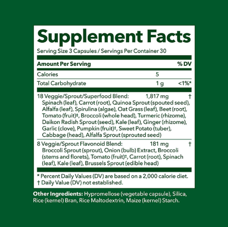 Supplement Facts for LifeSeasons Veggie Boost - 90 Capsules