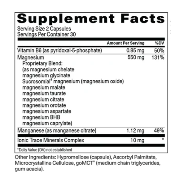 Supplement Facts for BiOptimizers Magnesium Breakthrough Advanced - 60 Capsules